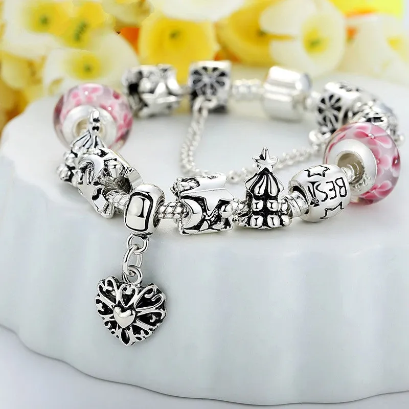 Luxury Christmas Series European Beads Bracelet for Women with Fashion Design Oxidation Heart Charms