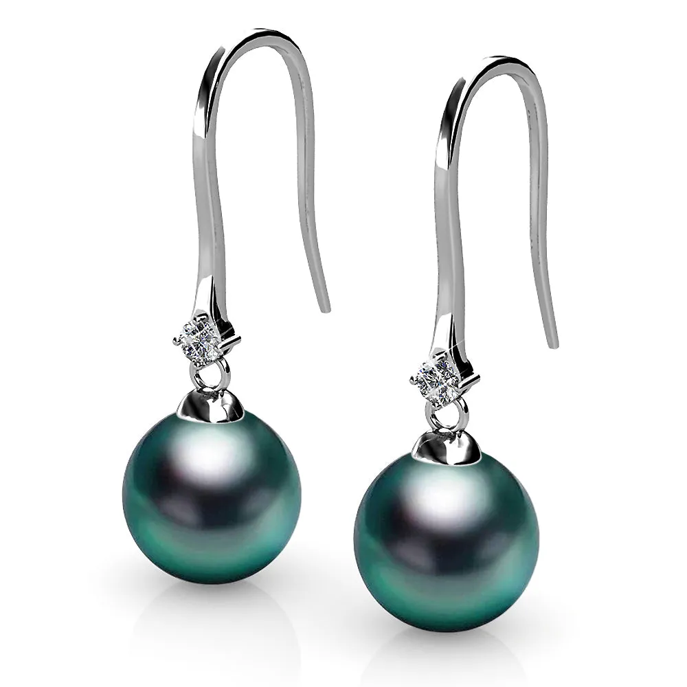 Magnificent Pearl Hook Earrings Embellished with SWAROVSKI crystals Iridescent Tahitian Look Pearls