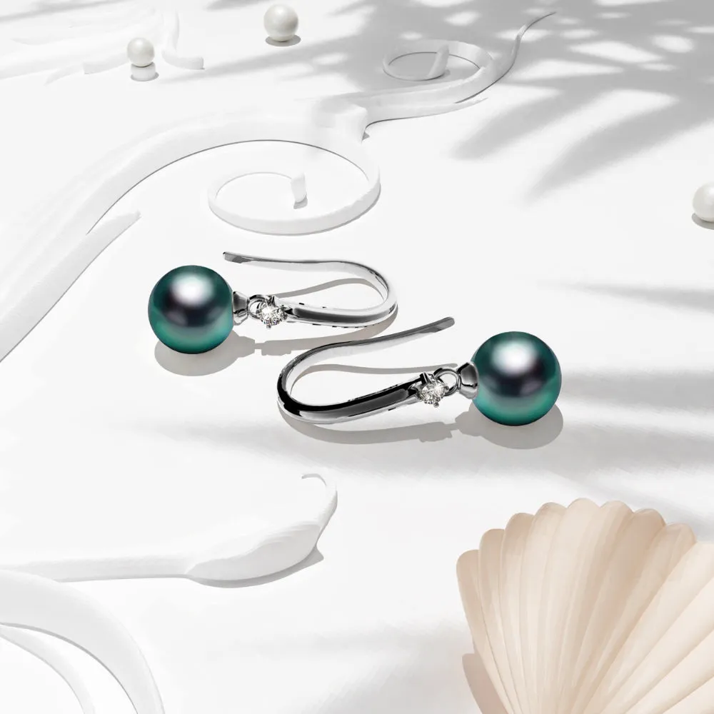 Magnificent Pearl Hook Earrings Embellished with SWAROVSKI crystals Iridescent Tahitian Look Pearls