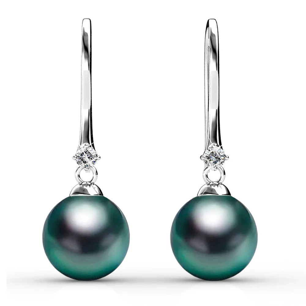 Magnificent Pearl Hook Earrings Embellished with SWAROVSKI crystals Iridescent Tahitian Look Pearls