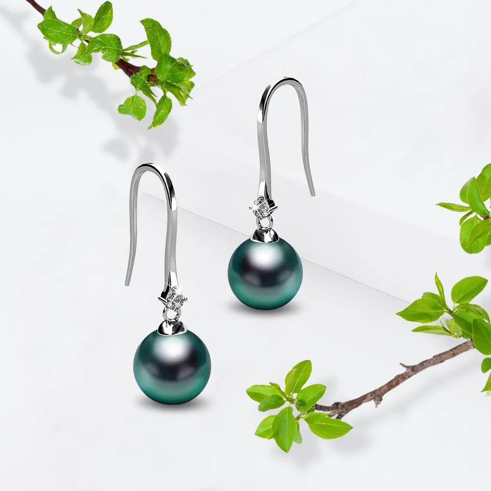 Magnificent Pearl Hook Earrings Embellished with SWAROVSKI crystals Iridescent Tahitian Look Pearls