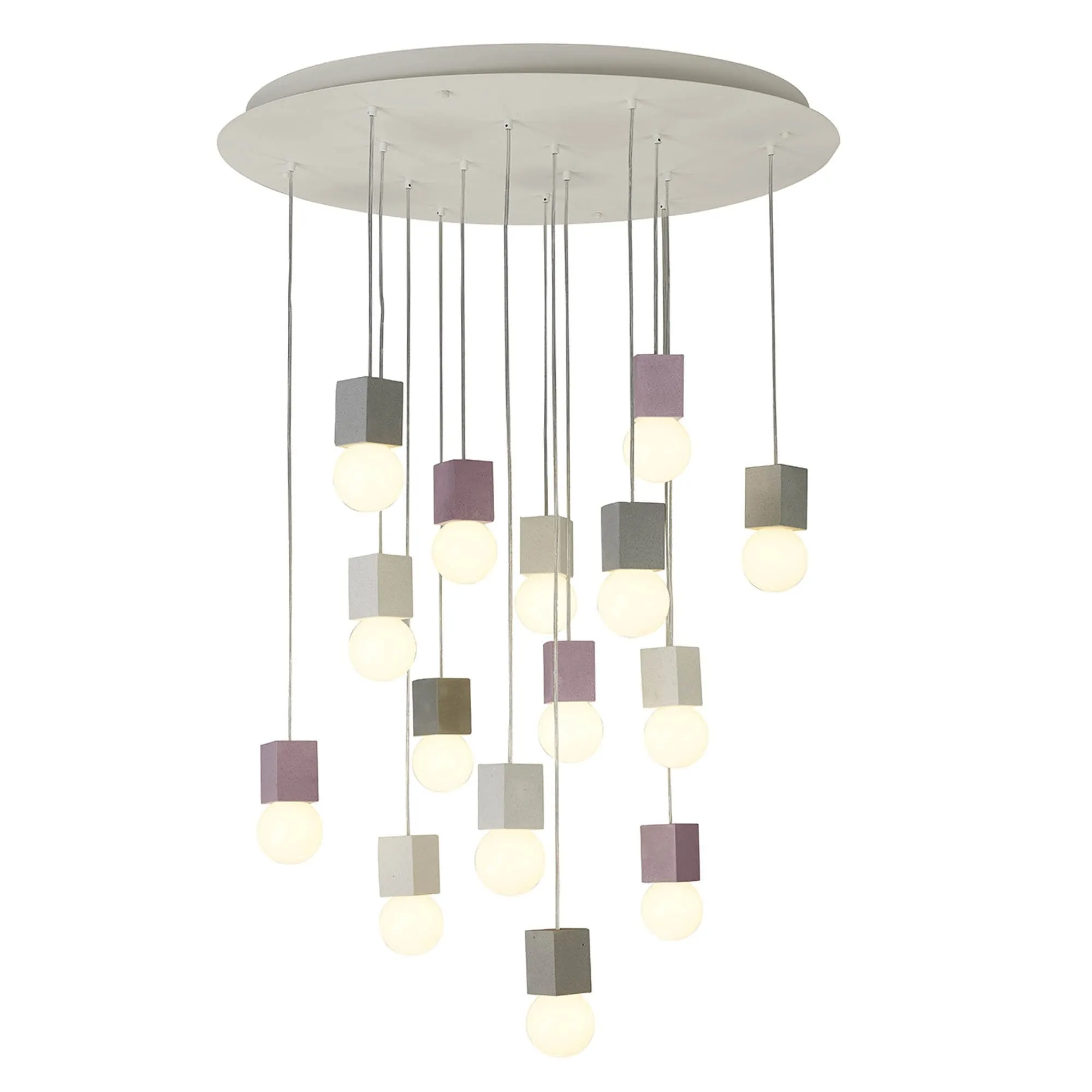 Mantra M7701 Galaxia Pendant Square 15 Light White / Grey / Red Cement