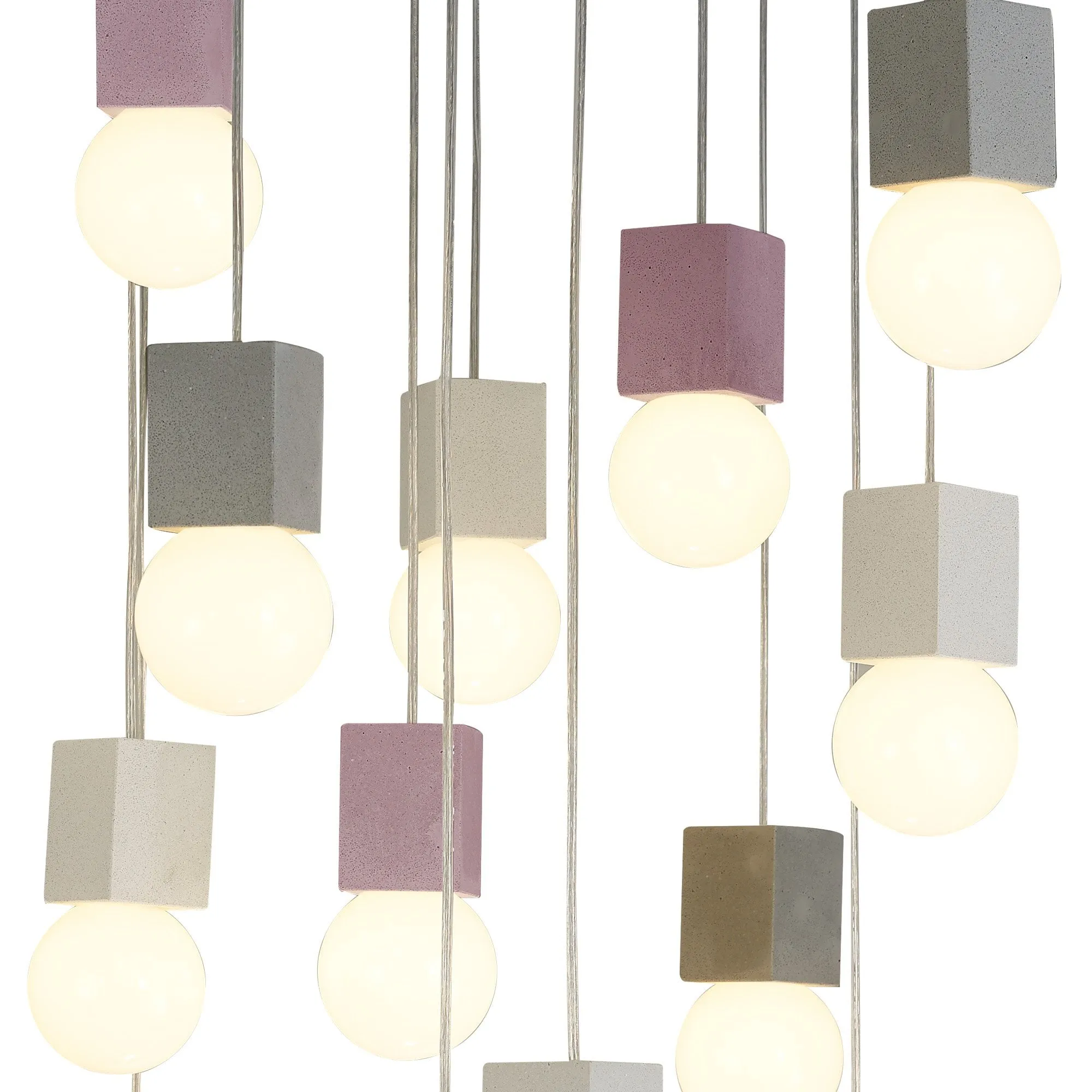 Mantra M7701 Galaxia Pendant Square 15 Light White / Grey / Red Cement