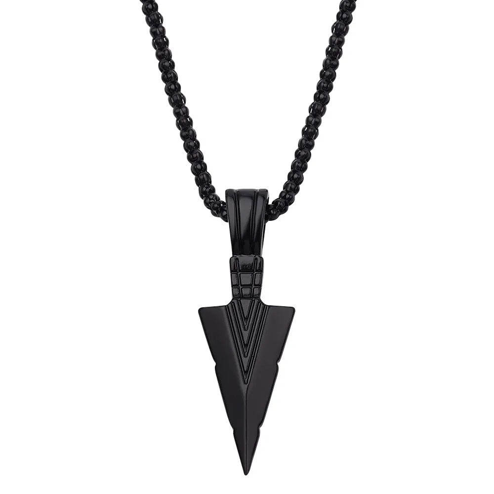 Men&#39;s Fashion Jewelry Black Gold Silver color Arrow Head Pendant Long Chain Necklaces mens necklaces Collier Femme ArrowHead