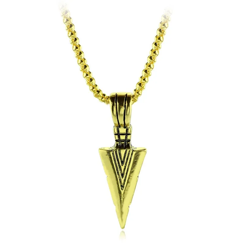 Men&#39;s Fashion Jewelry Black Gold Silver color Arrow Head Pendant Long Chain Necklaces mens necklaces Collier Femme ArrowHead