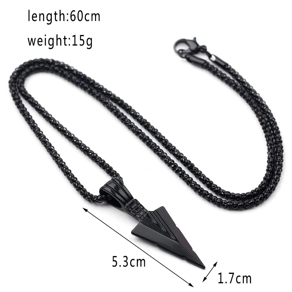 Men&#39;s Fashion Jewelry Black Gold Silver color Arrow Head Pendant Long Chain Necklaces mens necklaces Collier Femme ArrowHead