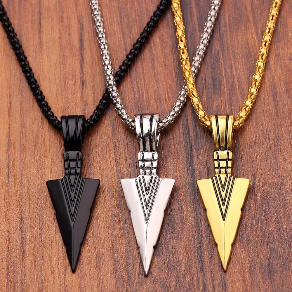 Men&#39;s Fashion Jewelry Black Gold Silver color Arrow Head Pendant Long Chain Necklaces mens necklaces Collier Femme ArrowHead