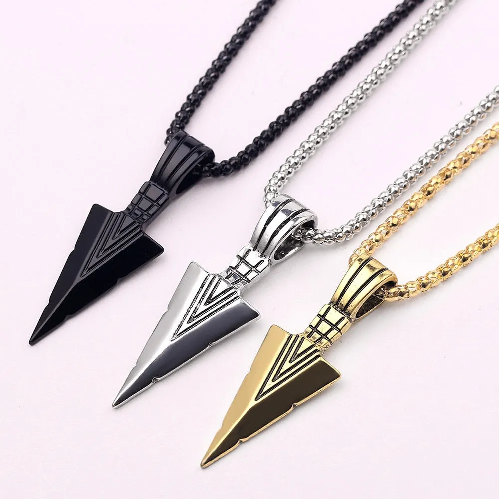 Men&#39;s Fashion Jewelry Black Gold Silver color Arrow Head Pendant Long Chain Necklaces mens necklaces Collier Femme ArrowHead