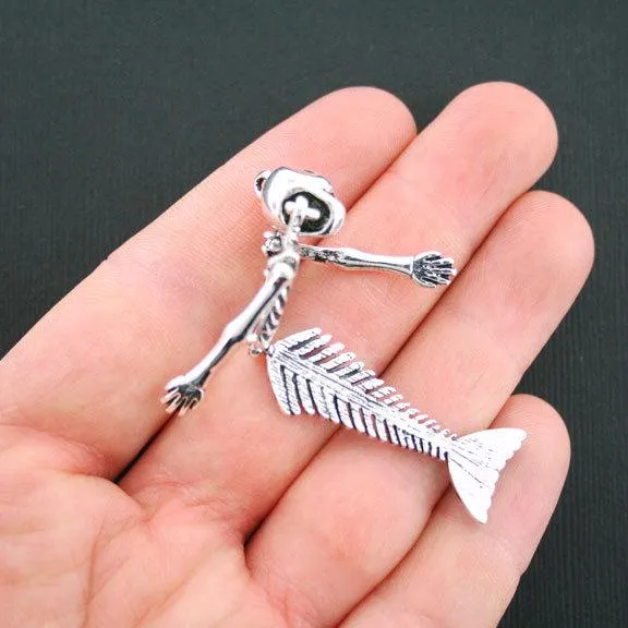 Mermaid Skeleton Antique Silver Tone Charm - SC3286