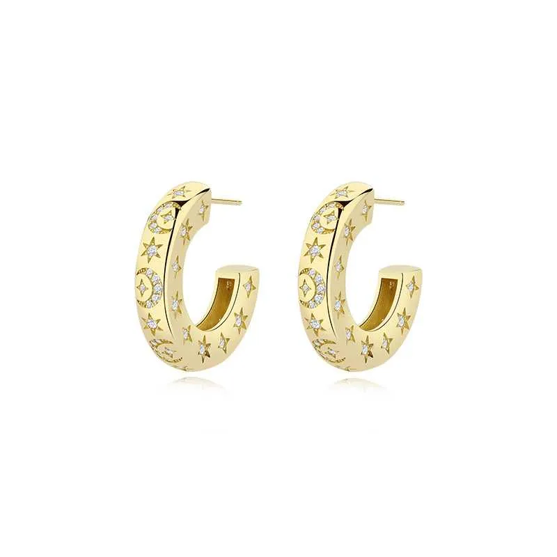 Moon and Star Stud Earrings-Gold Vermeil