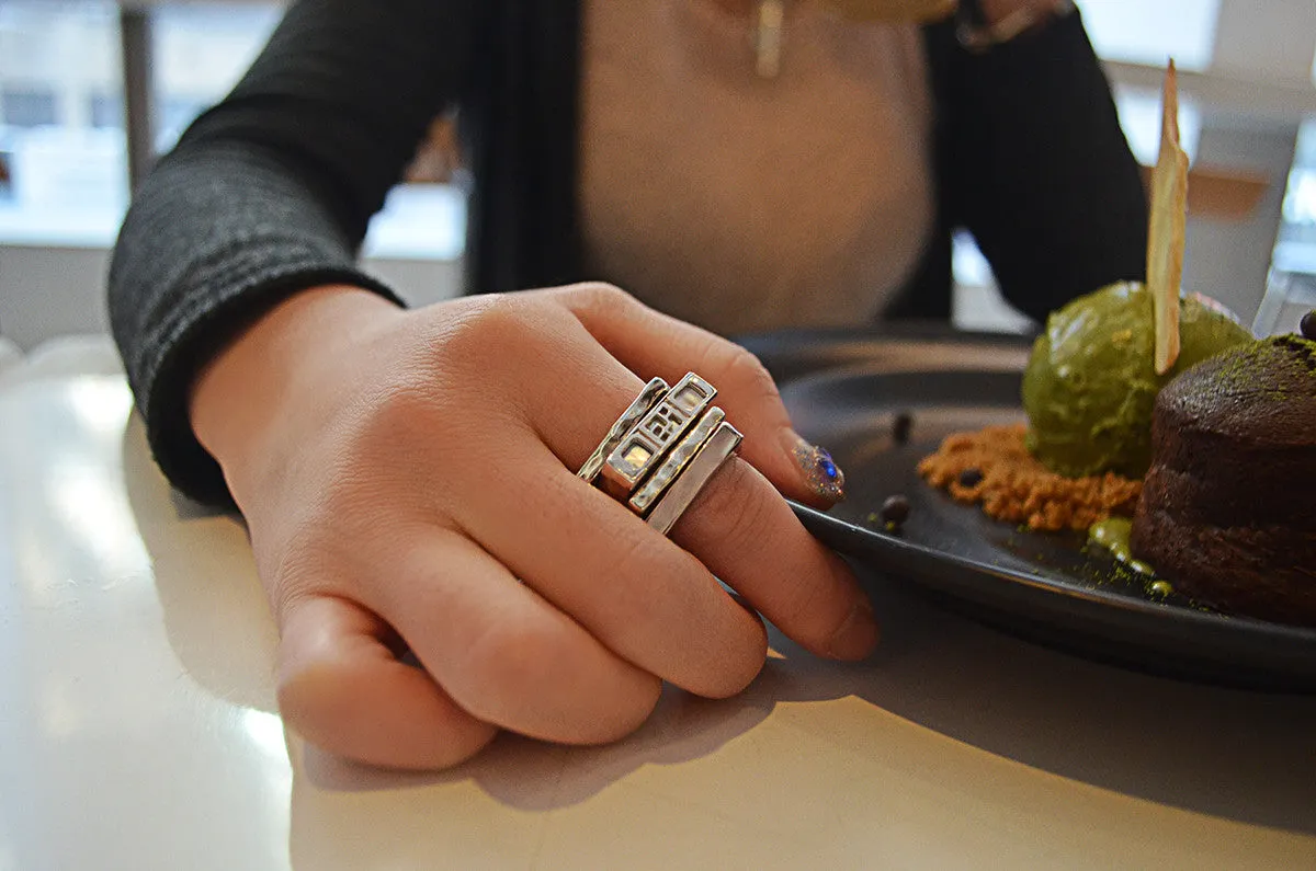 Mystical Pagoda Sterling Silver Pearl Stack Ring