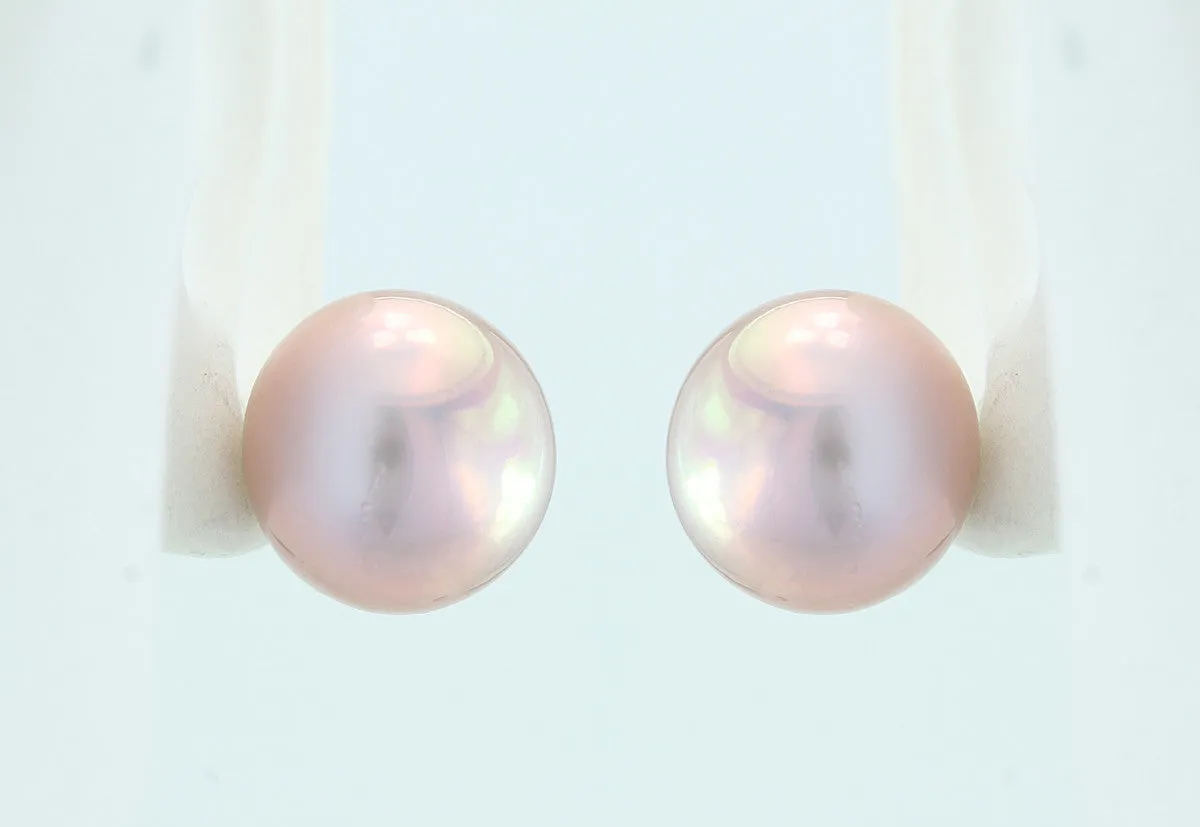 Natural Color Lavender Freshwater Pearl Sterling Silver Posts 11.5mm