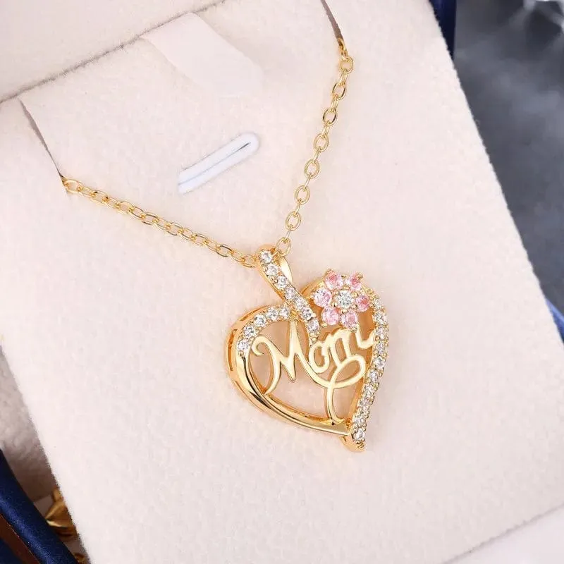 Necklace for Mom Luxury Trendy Craved Pendant Necklace Pink Flower Aesthetic Neck Accessories Love Jewelry