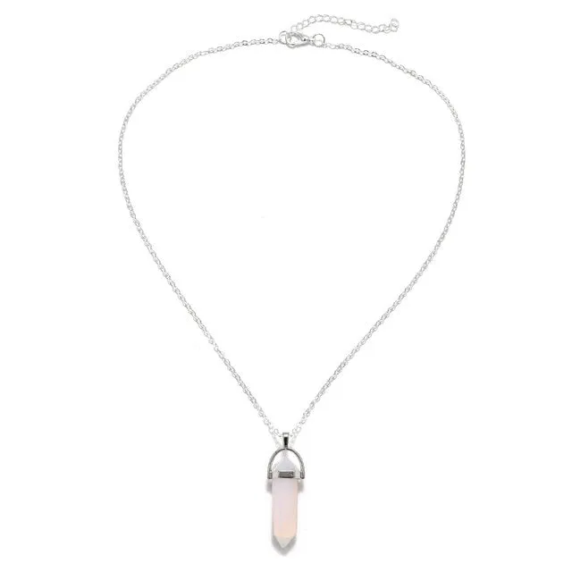 New Hexagonal Column Quartz Necklaces Pendants Fashion Natural Stone Bullet Pink Crystal Power Necklaces For Women Jewelry