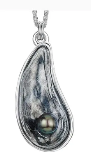 NEW Sheila Fleet Mussel Oxidised Silver Medium Pendant with Black Pearl (SPX290)