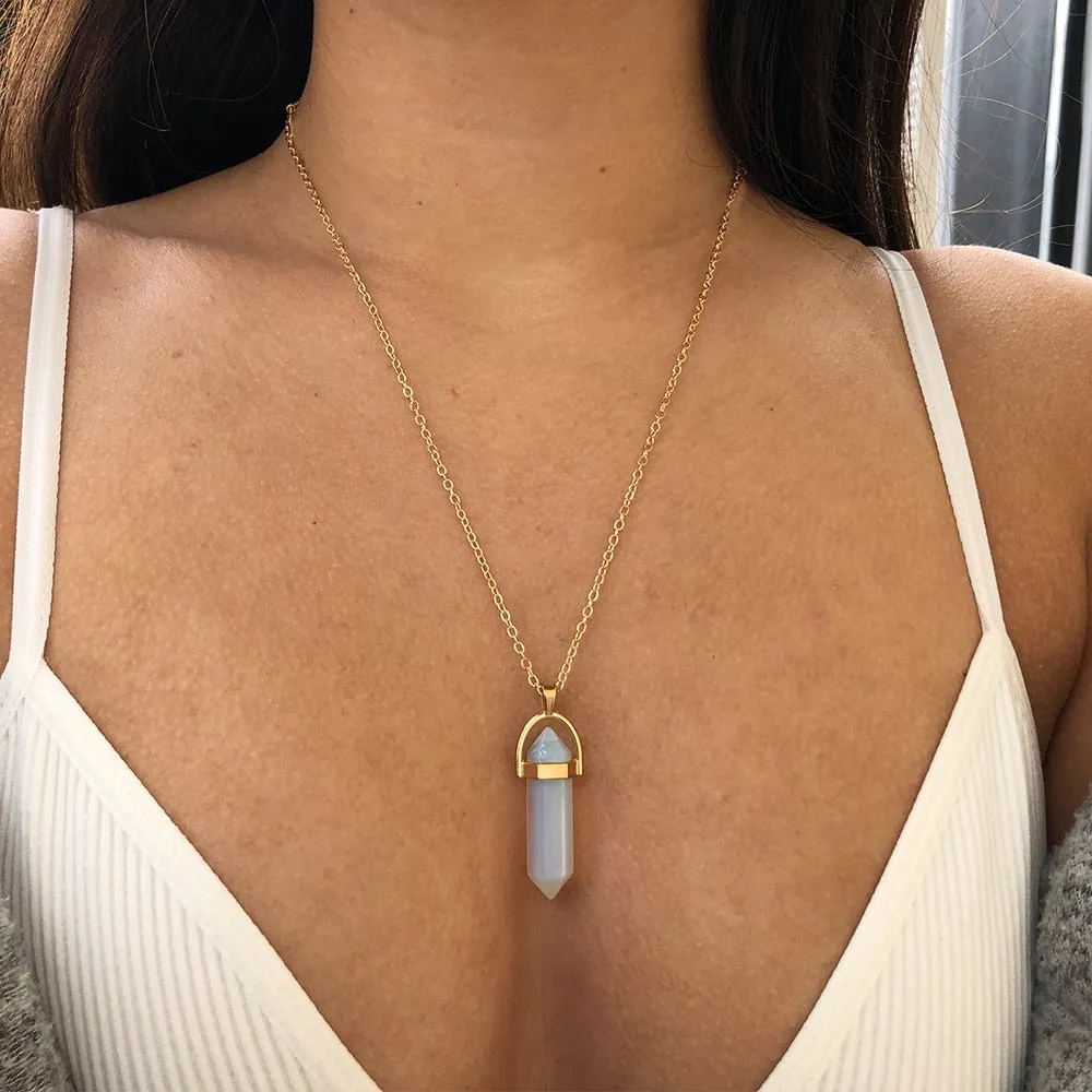 nowadaysfashion Crystals Necklace Bohemian Hexagon Opal Pendant Necklace