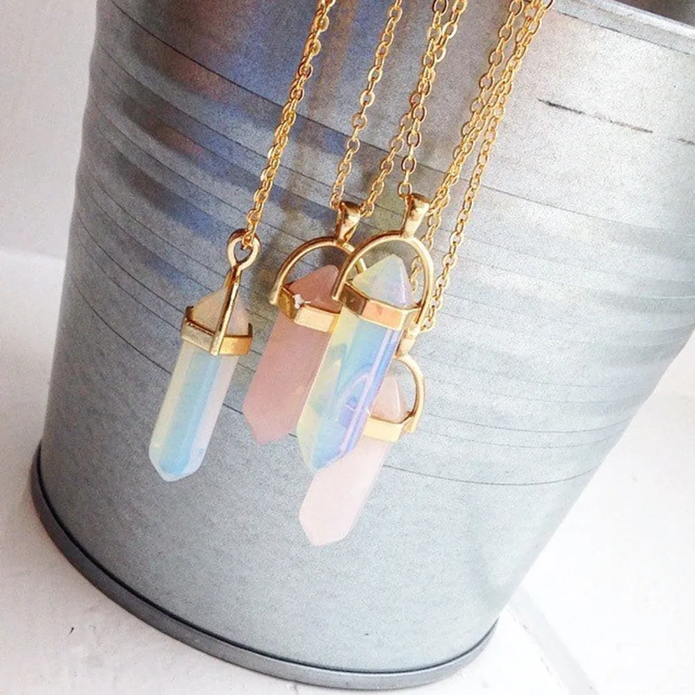 nowadaysfashion Crystals Necklace Bohemian Hexagon Opal Pendant Necklace