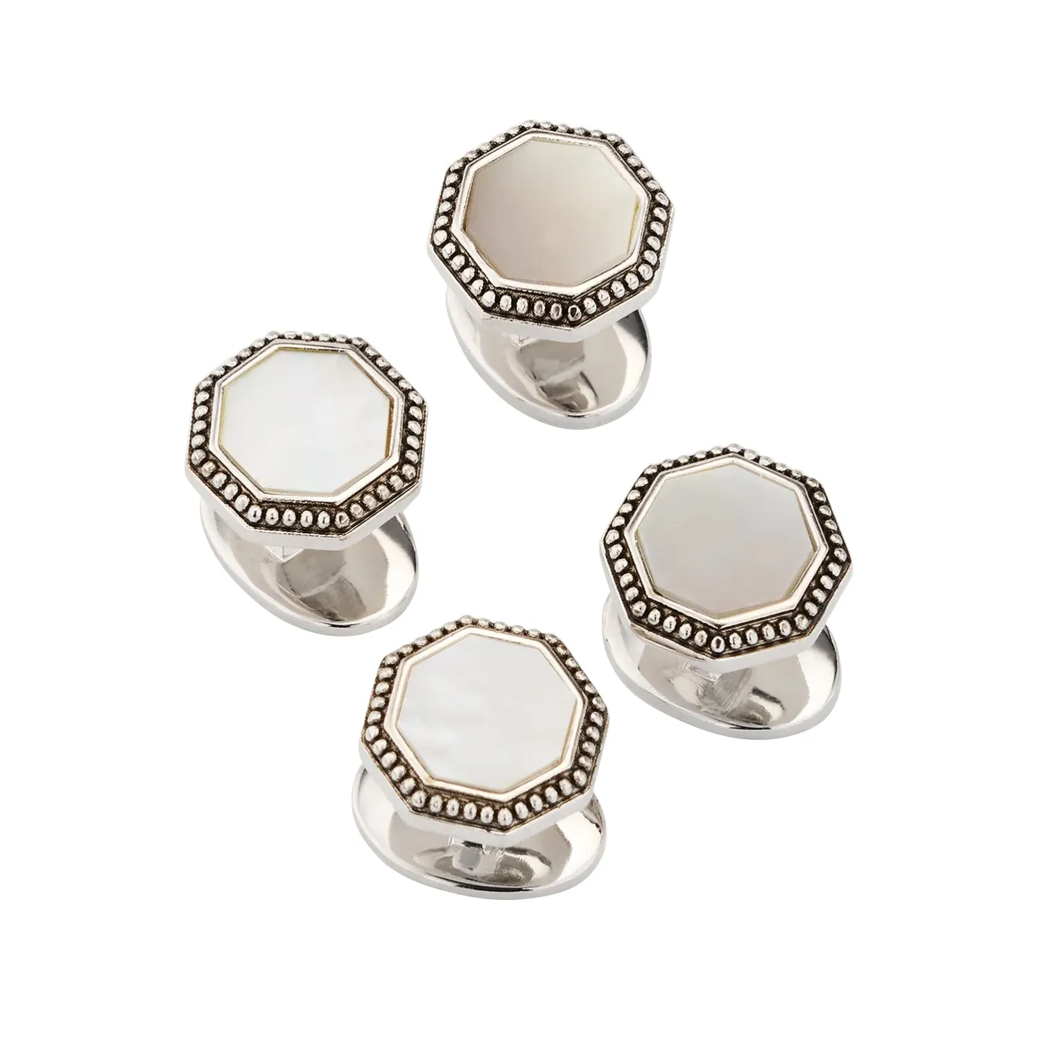 Octagon Gemstone Antique Border Sterling Tuxedo Studs