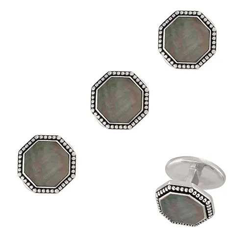 Octagon Gemstone Antique Border Sterling Tuxedo Studs