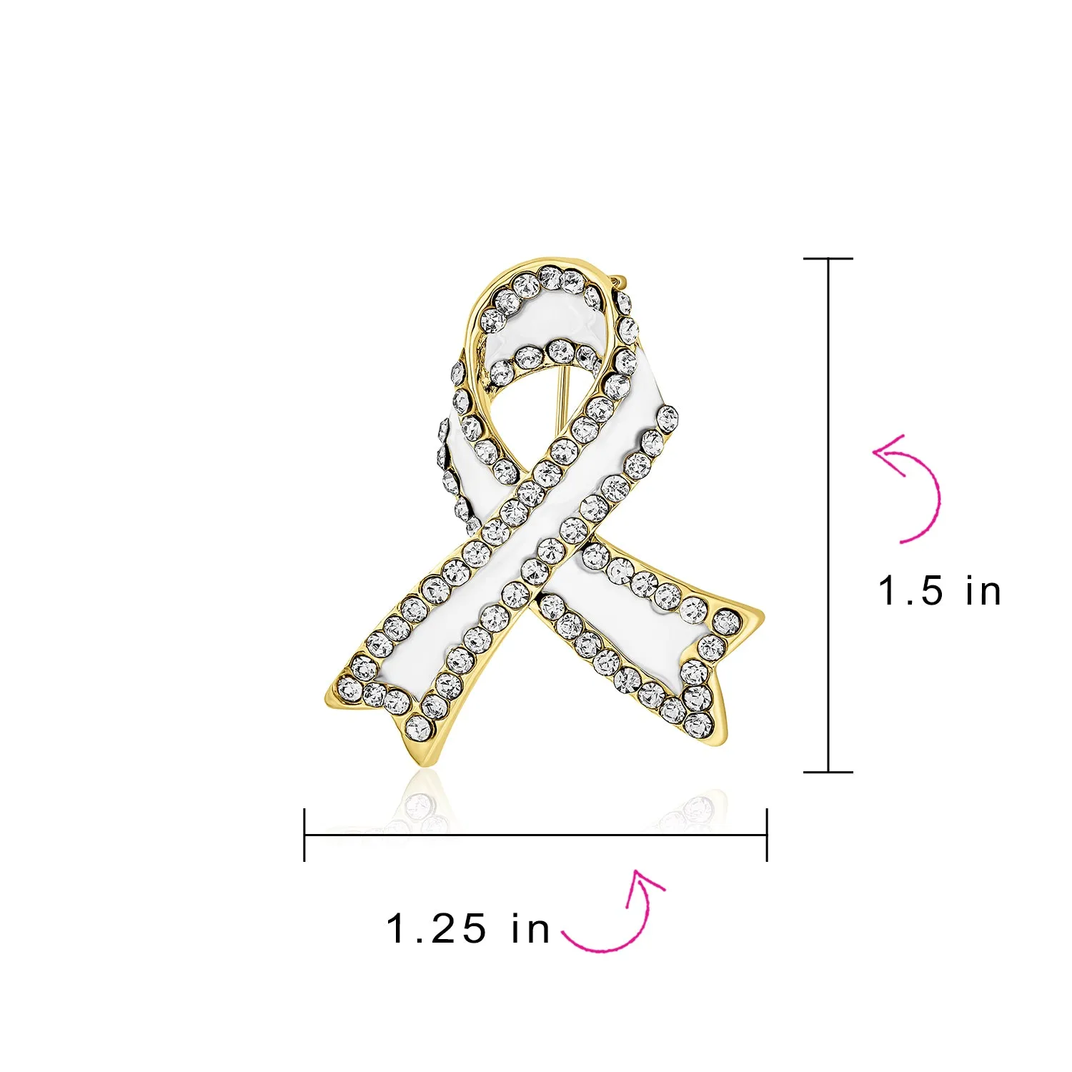 Open Heart Enamel Crystal Brooche Pin for Awareness Ribbons Silver Gold Plated