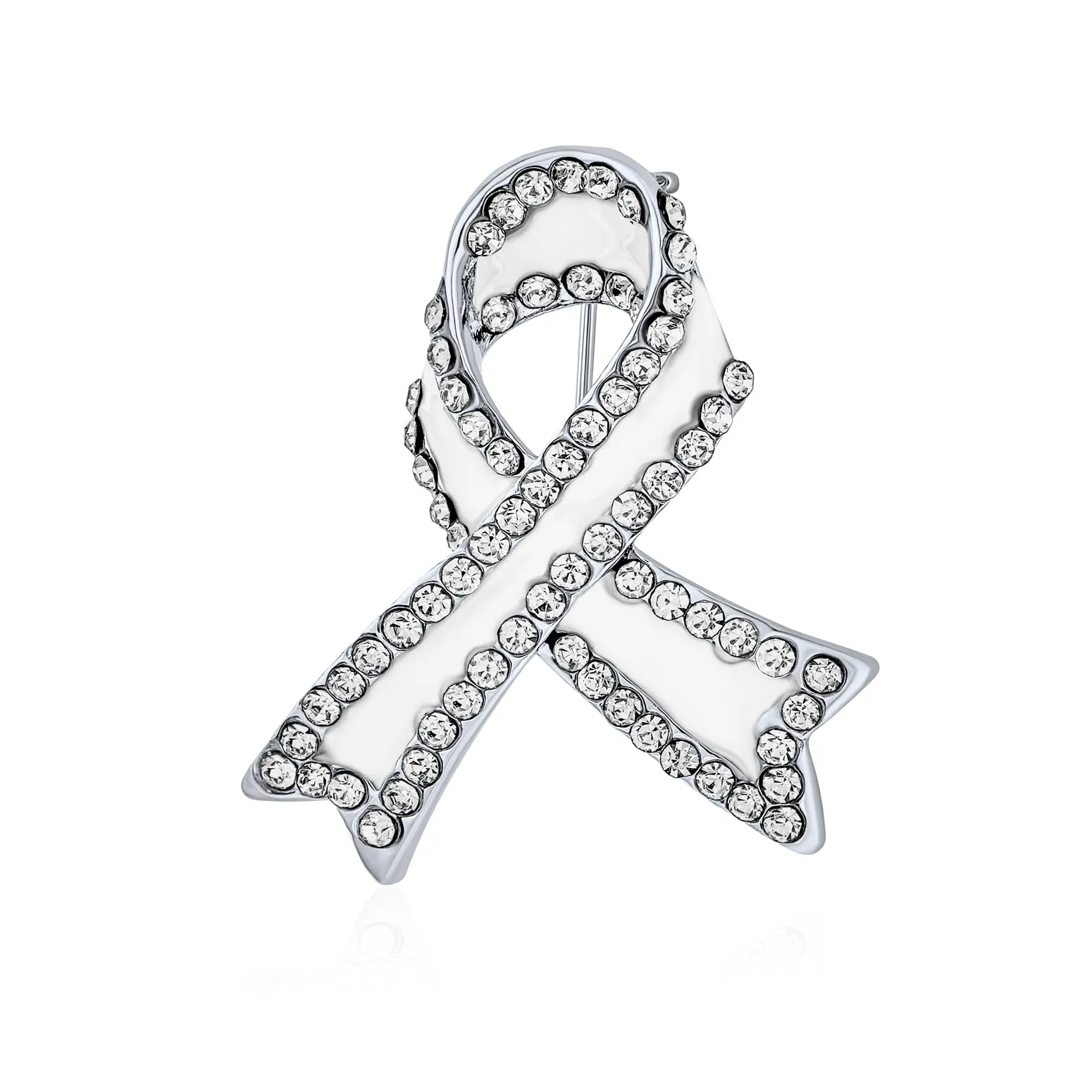 Open Heart Enamel Crystal Brooche Pin for Awareness Ribbons Silver Gold Plated