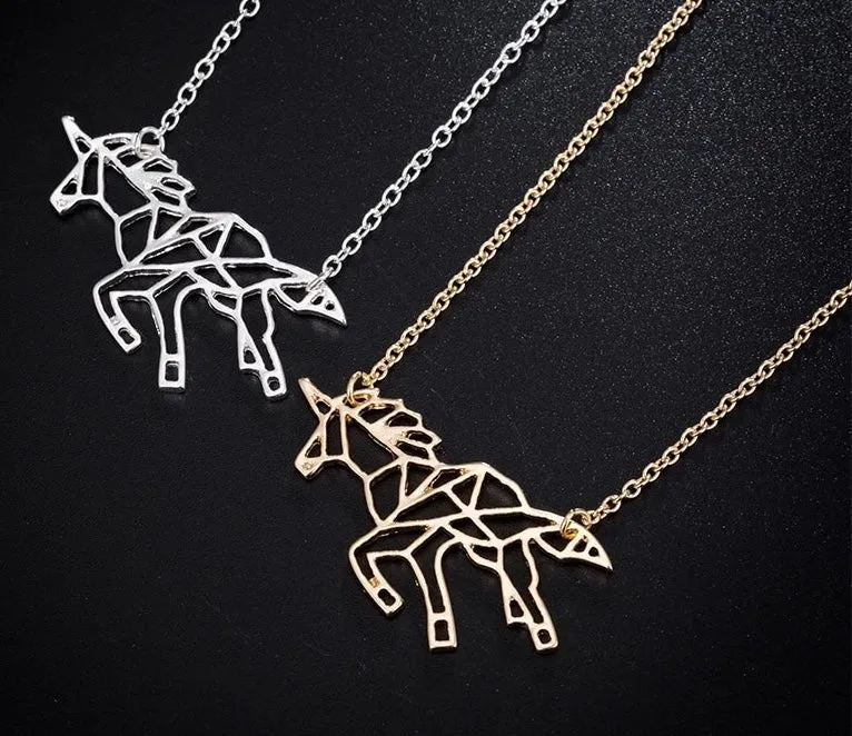 Origami Unicorn Necklace - Gold