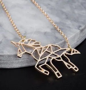 Origami Unicorn Necklace - Gold