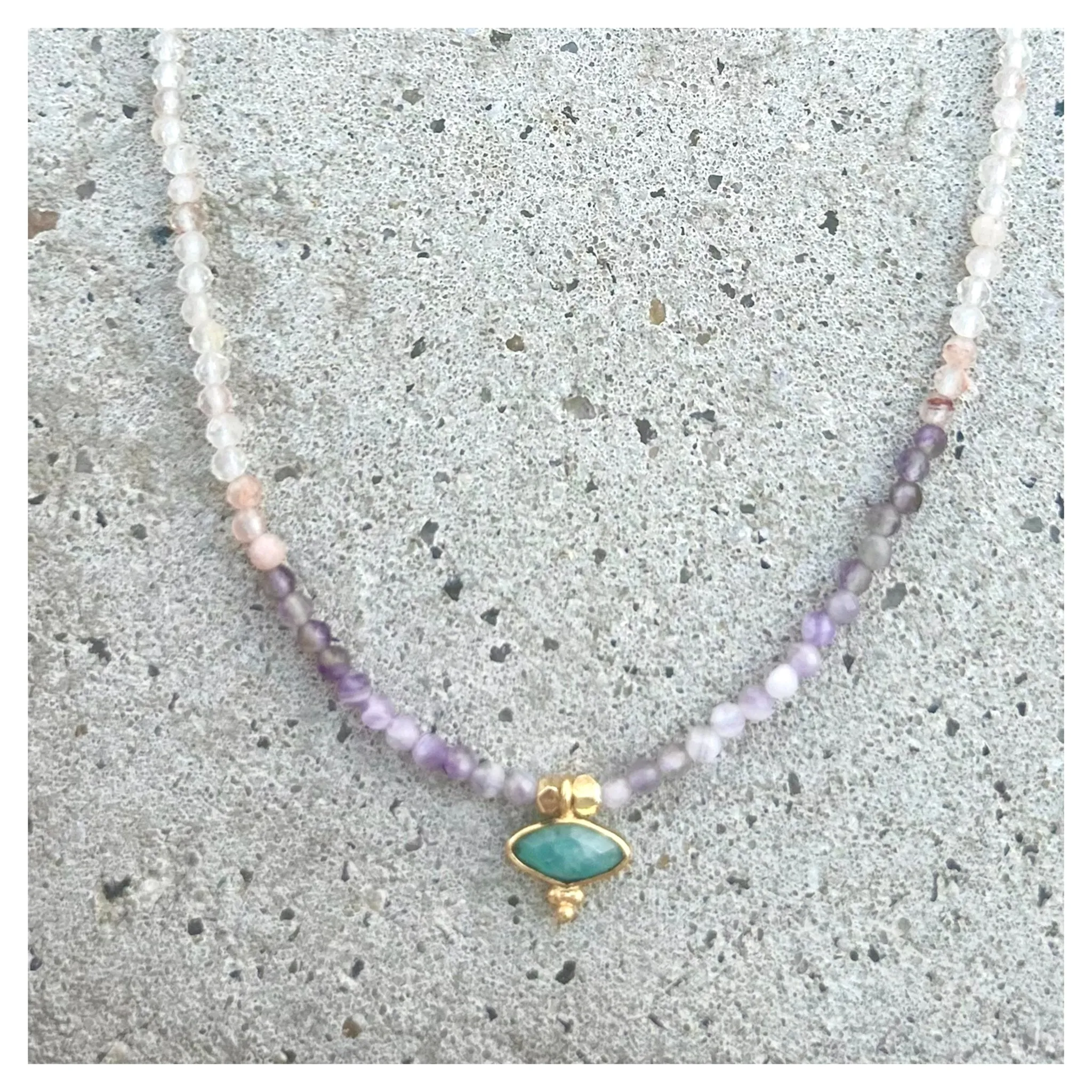 Oval Bindi Amazonite Drop Mix9 Necklace