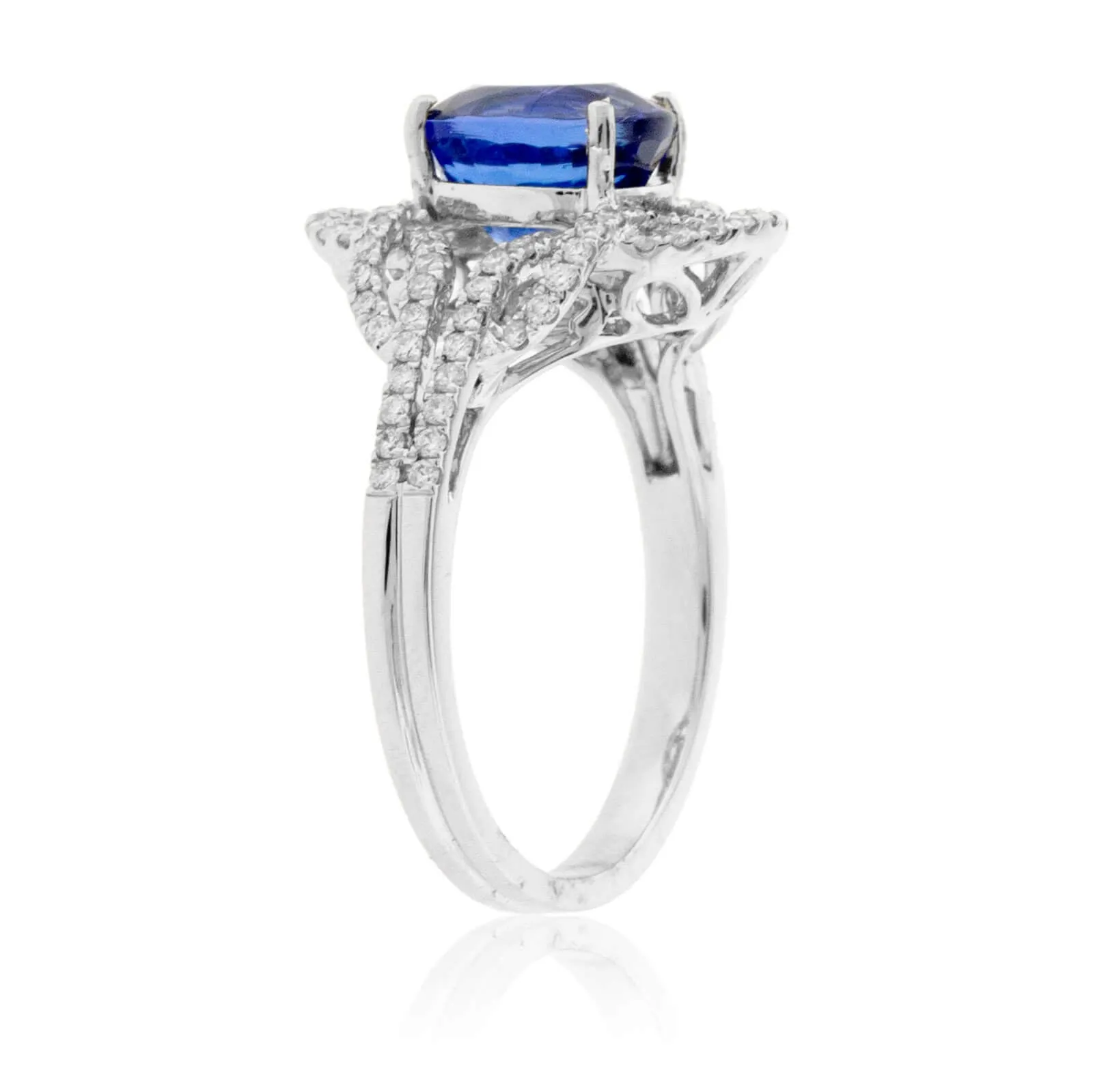 Oval Cut Tanzanite and Diamond Art Deco Style Ring