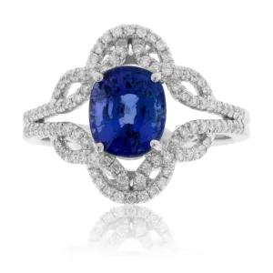 Oval Cut Tanzanite and Diamond Art Deco Style Ring