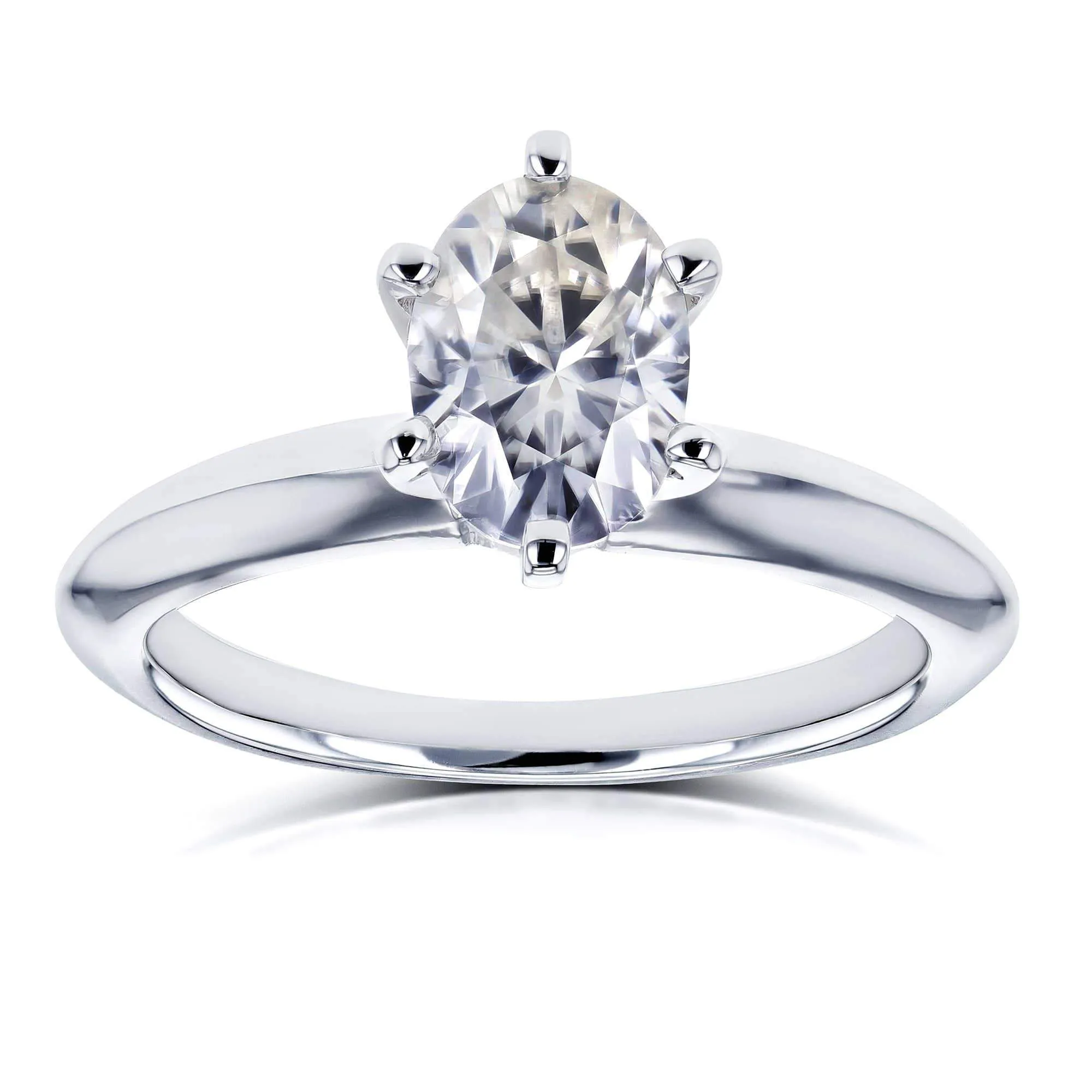 Oval Moissanite 6-prong Solitaire Engagement Ring 7/8 Carat in 14k White Gold