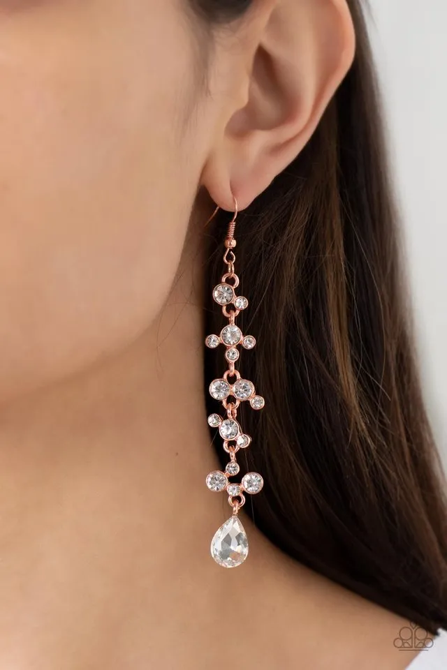 Paparazzi Earring ~ Wedding Day Dazzle - Copper