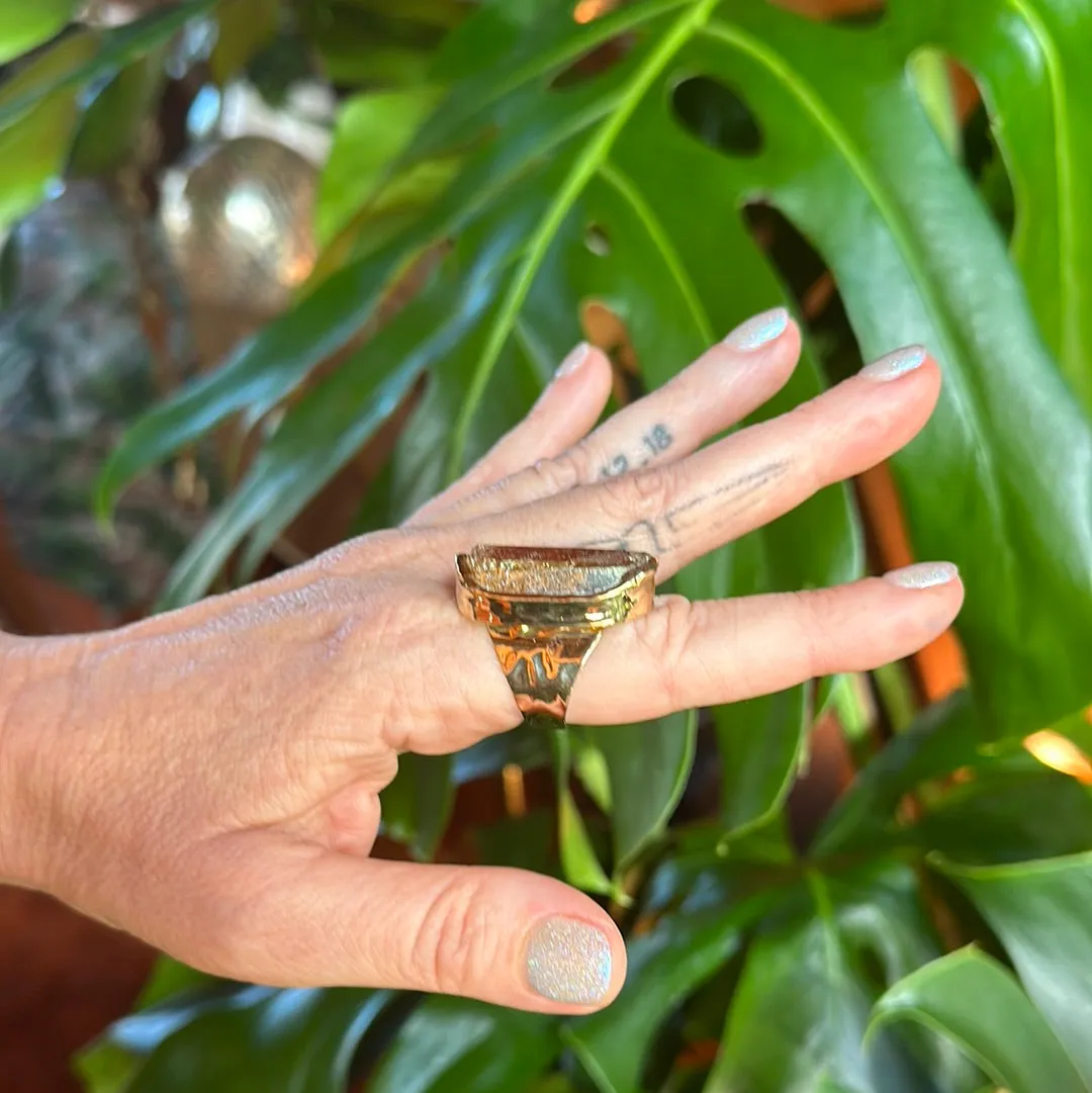 Peach Aura Lemurian Quartz Ring #23