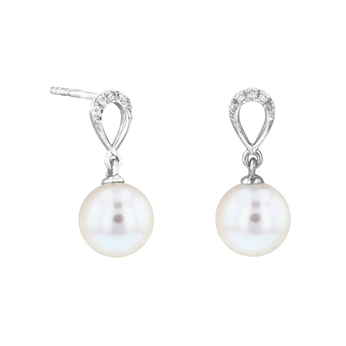 Pearl and Diamond Loop Drop Earrings | 9K White Gold