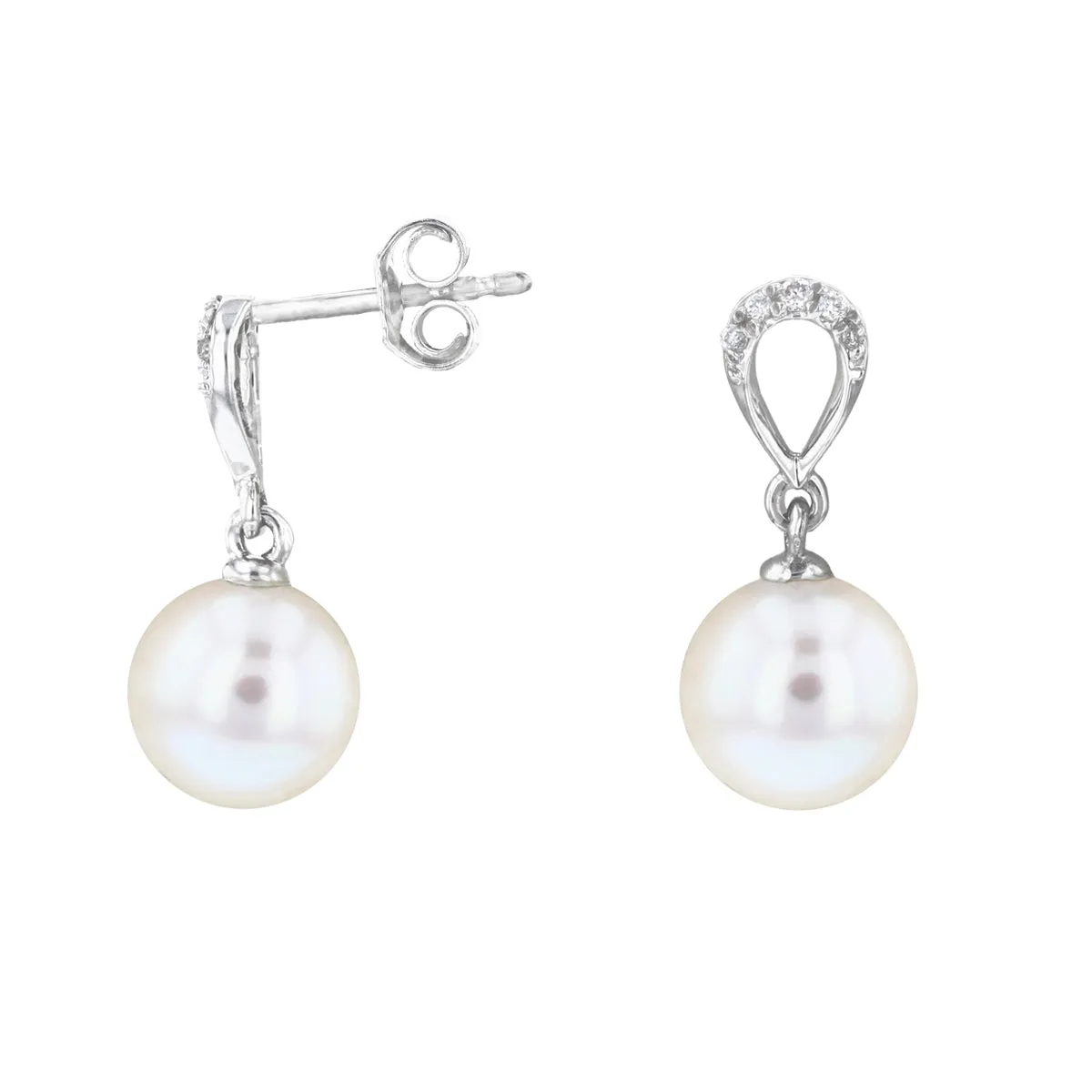 Pearl and Diamond Loop Drop Earrings | 9K White Gold