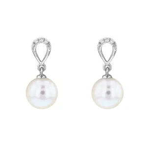 Pearl and Diamond Loop Drop Earrings | 9K White Gold