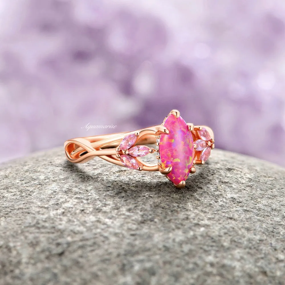 Pink Fire Opal & Sapphire Celtic Knot Ring- 14K Rose Gold Vermeil