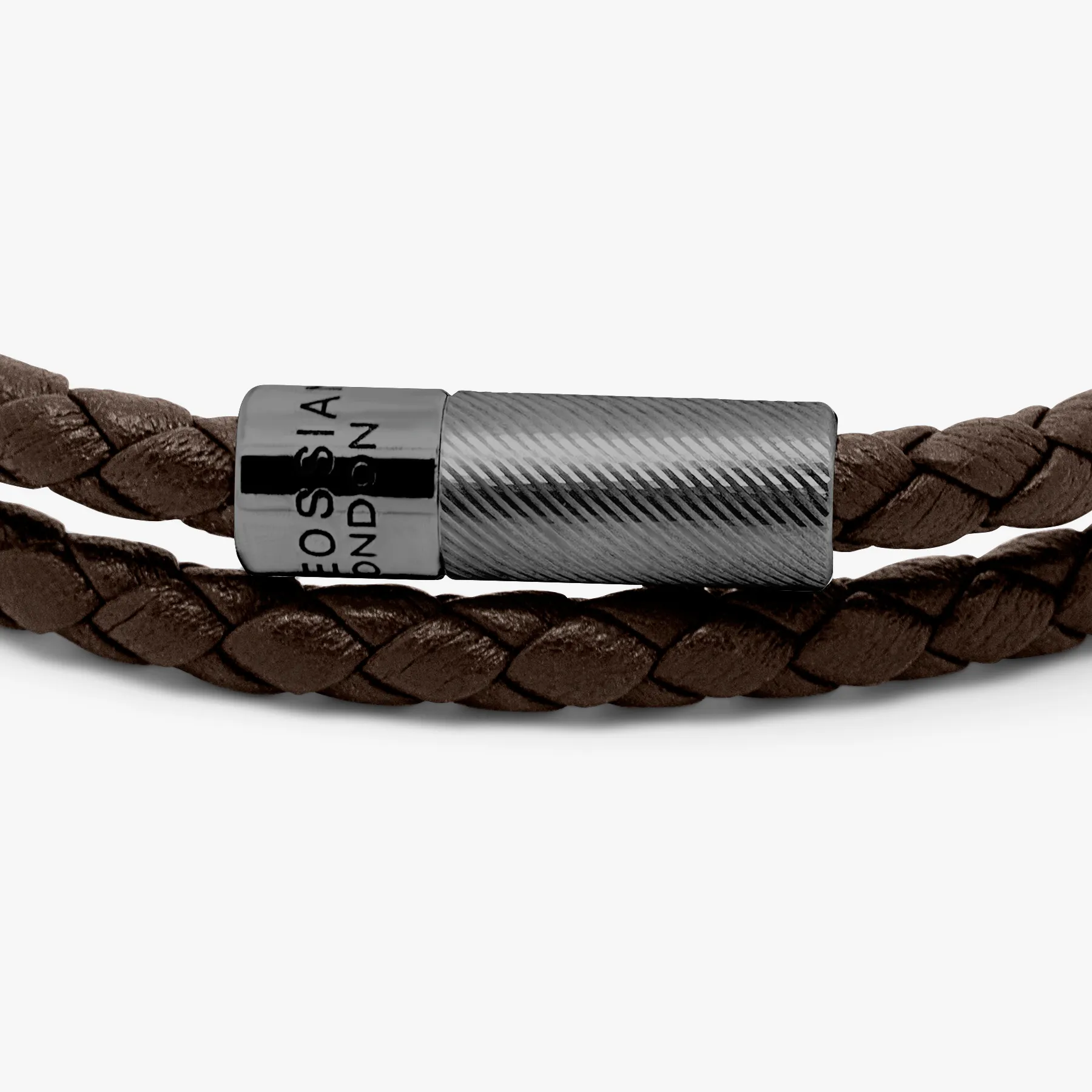 Pop Rigato Double Wrap Leather Bracelet In Brown With Black Ruthenium Silver