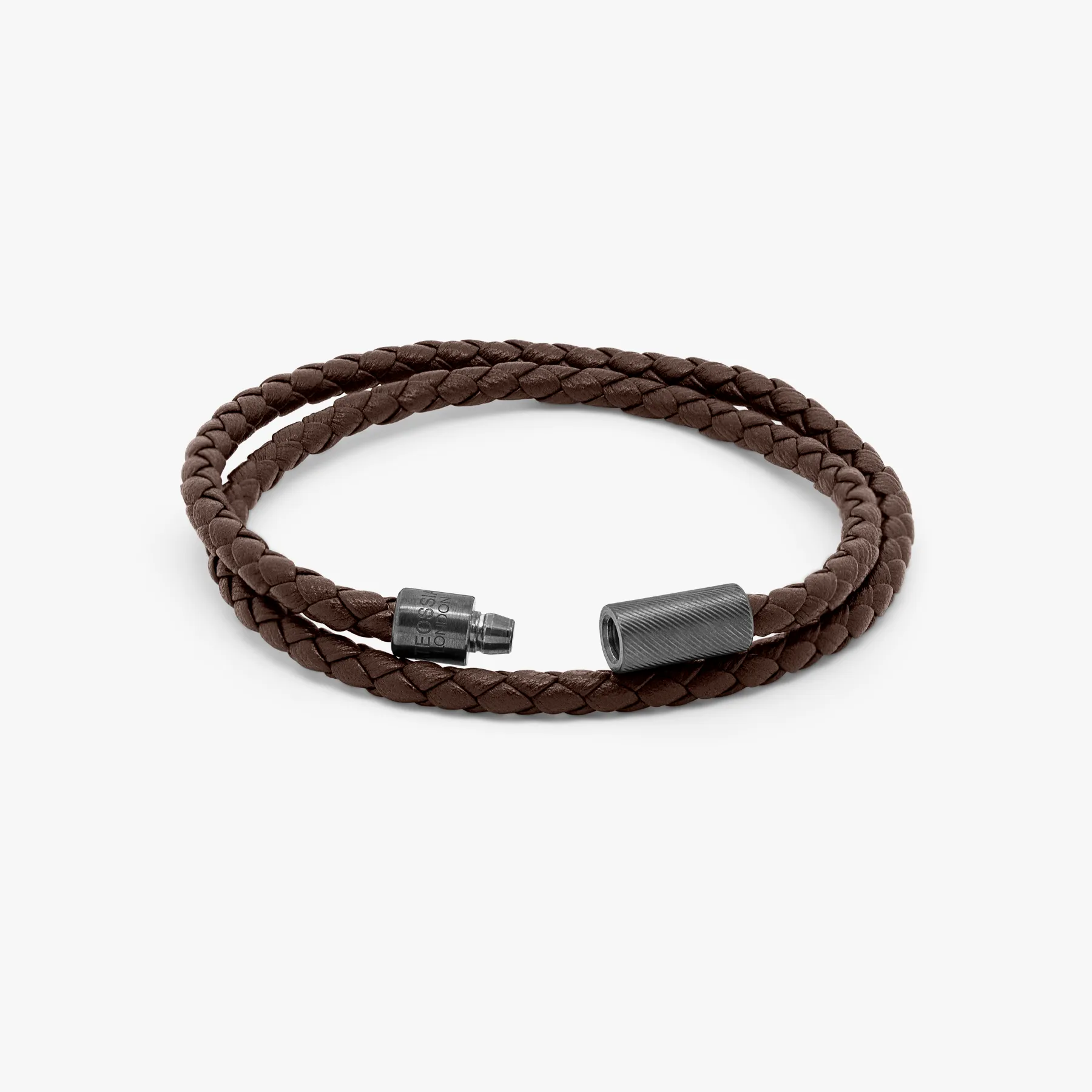 Pop Rigato Double Wrap Leather Bracelet In Brown With Black Ruthenium Silver