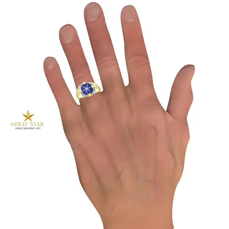 "SAMUAL" MEN'S STAR SAPPHIRE & DIAMOND RING