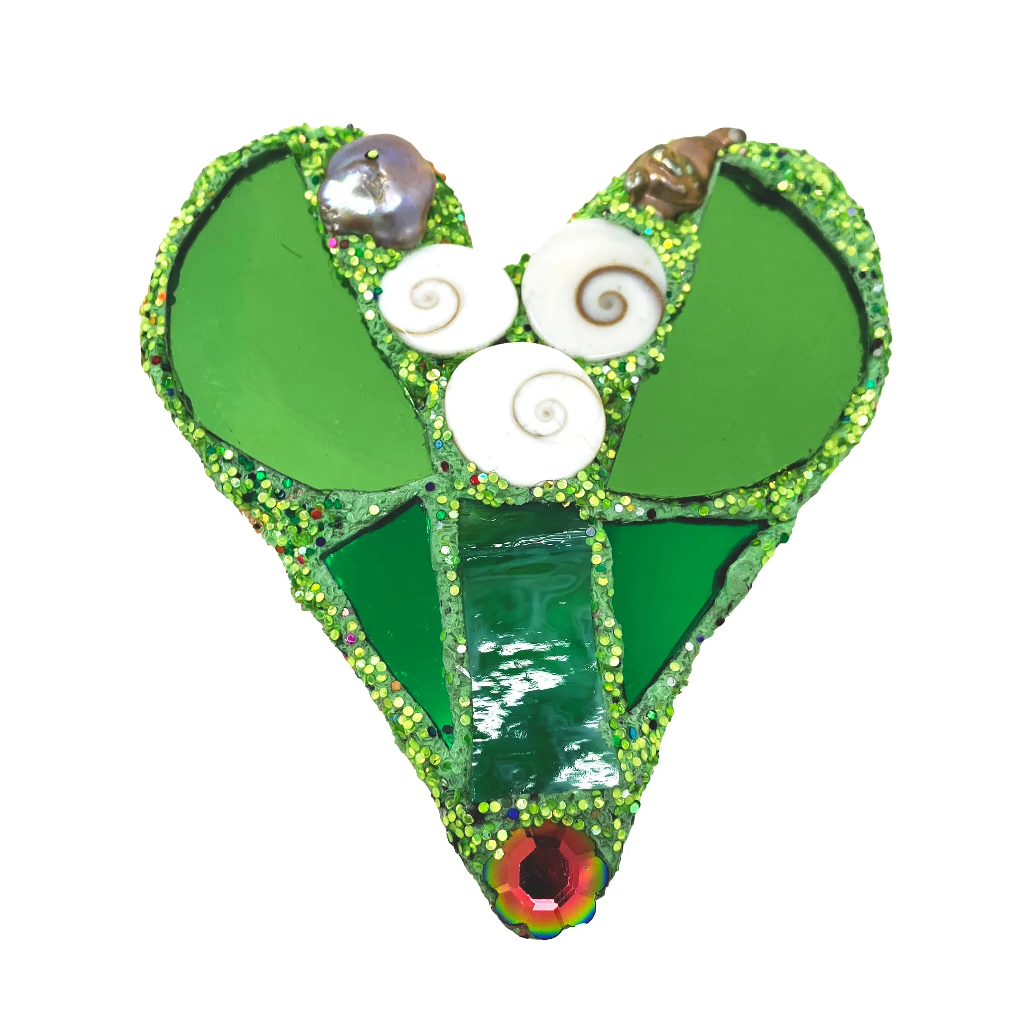 "SAVIOUR" GREEN HEART WITH KESHI PEARL & SPIRAL SHELL, 2022