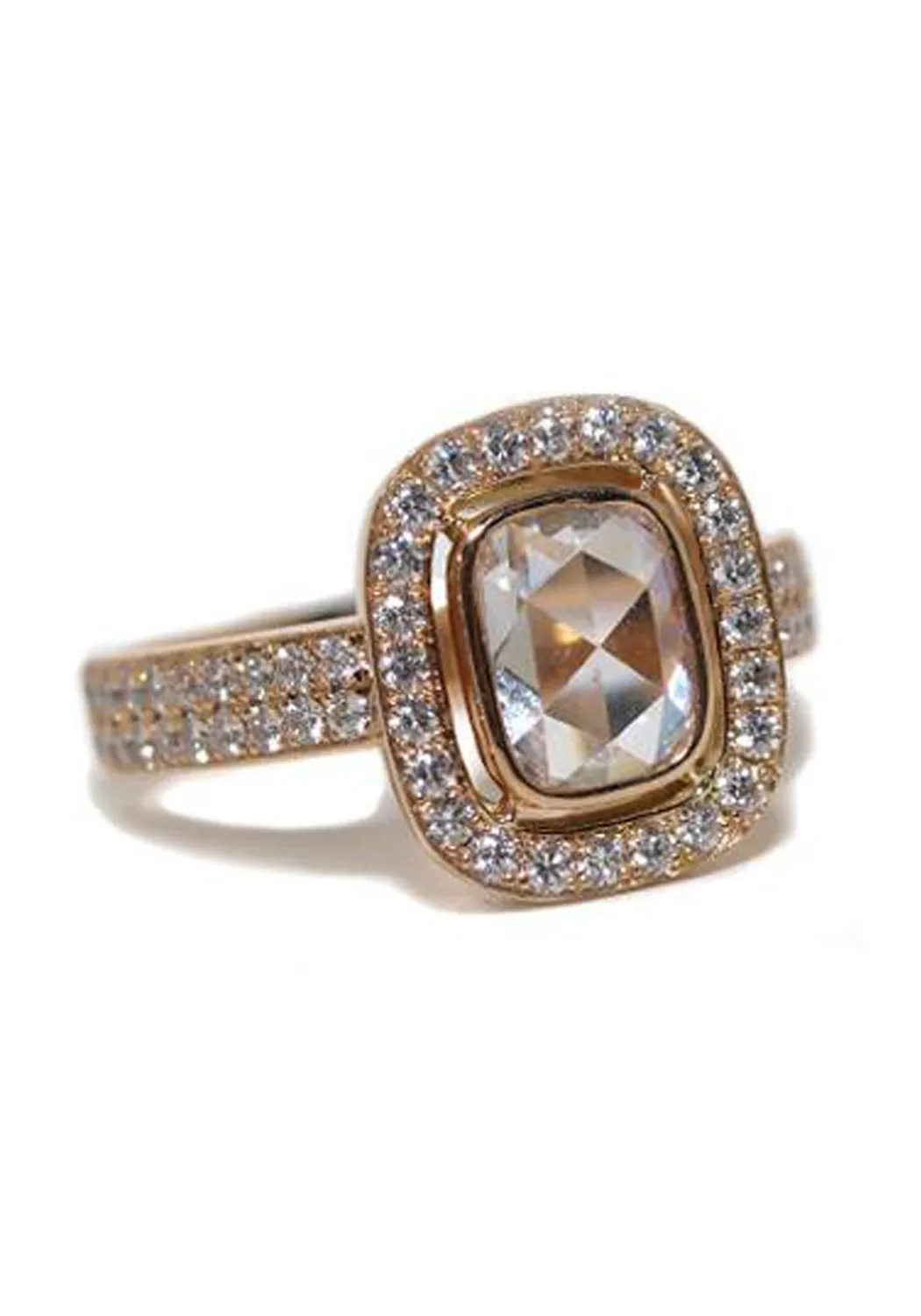 Rahaminov 18K Rose Gold Cushion Rose Cut Diamond Ring