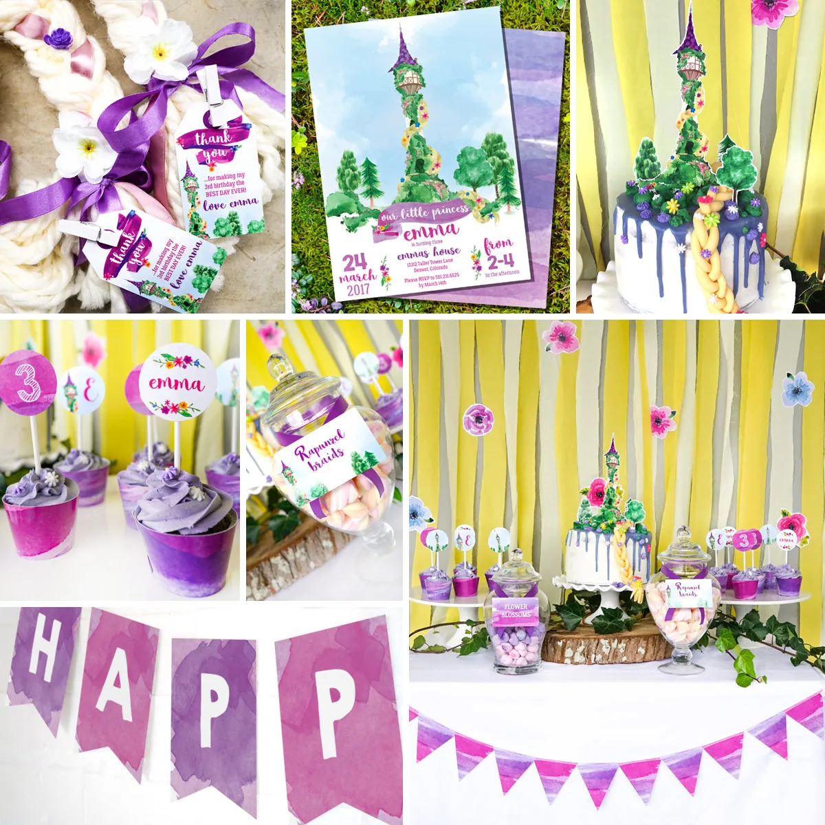 Rapunzel Birthday Party Set | Rapunzel Party Invitation and Decorations