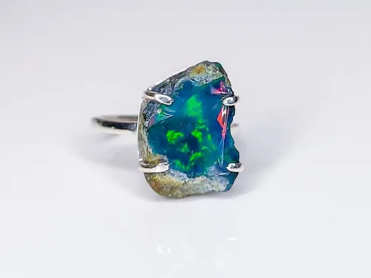 Rare Raw Black Fire Opal Ring