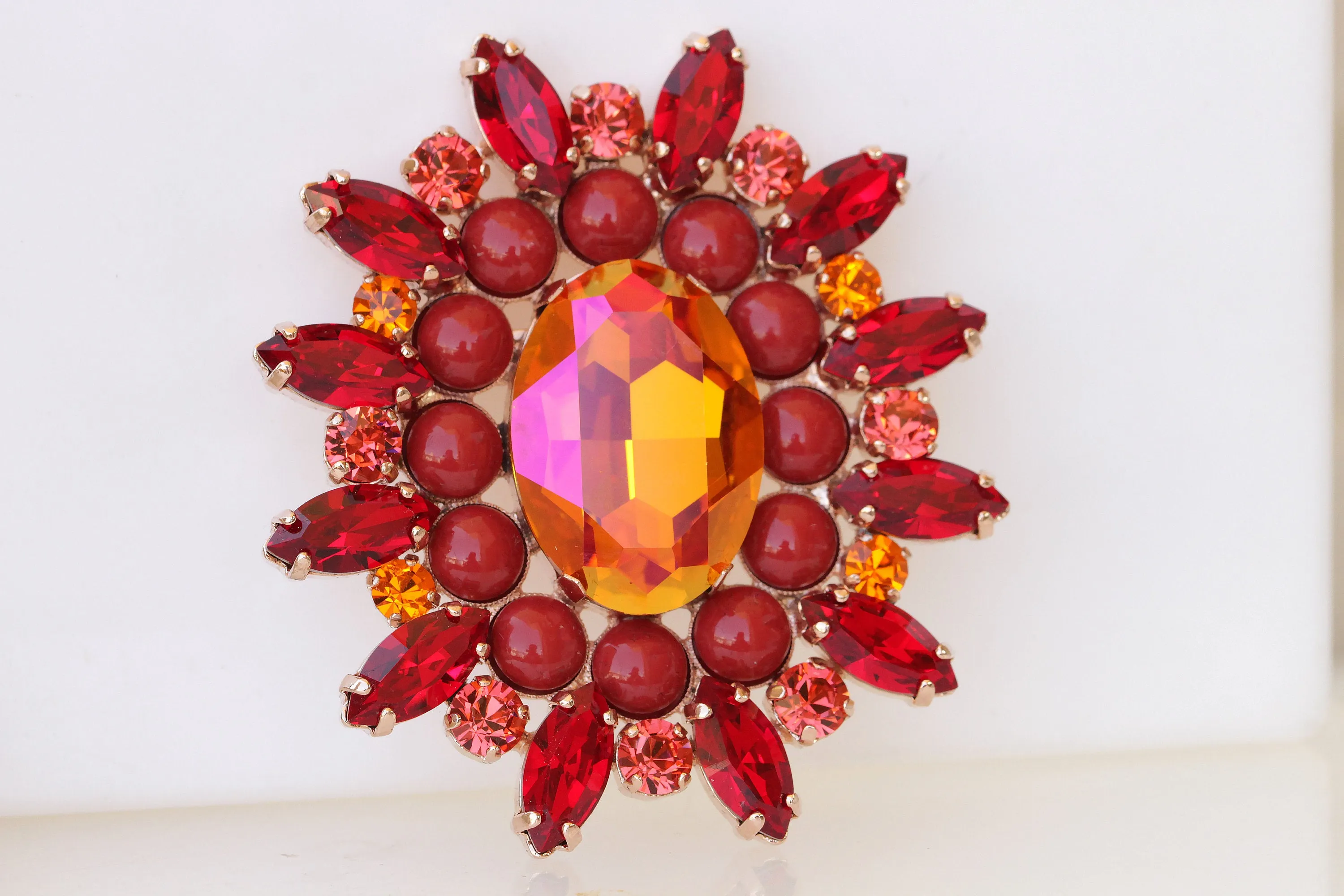 RED ORANGE BROOCH