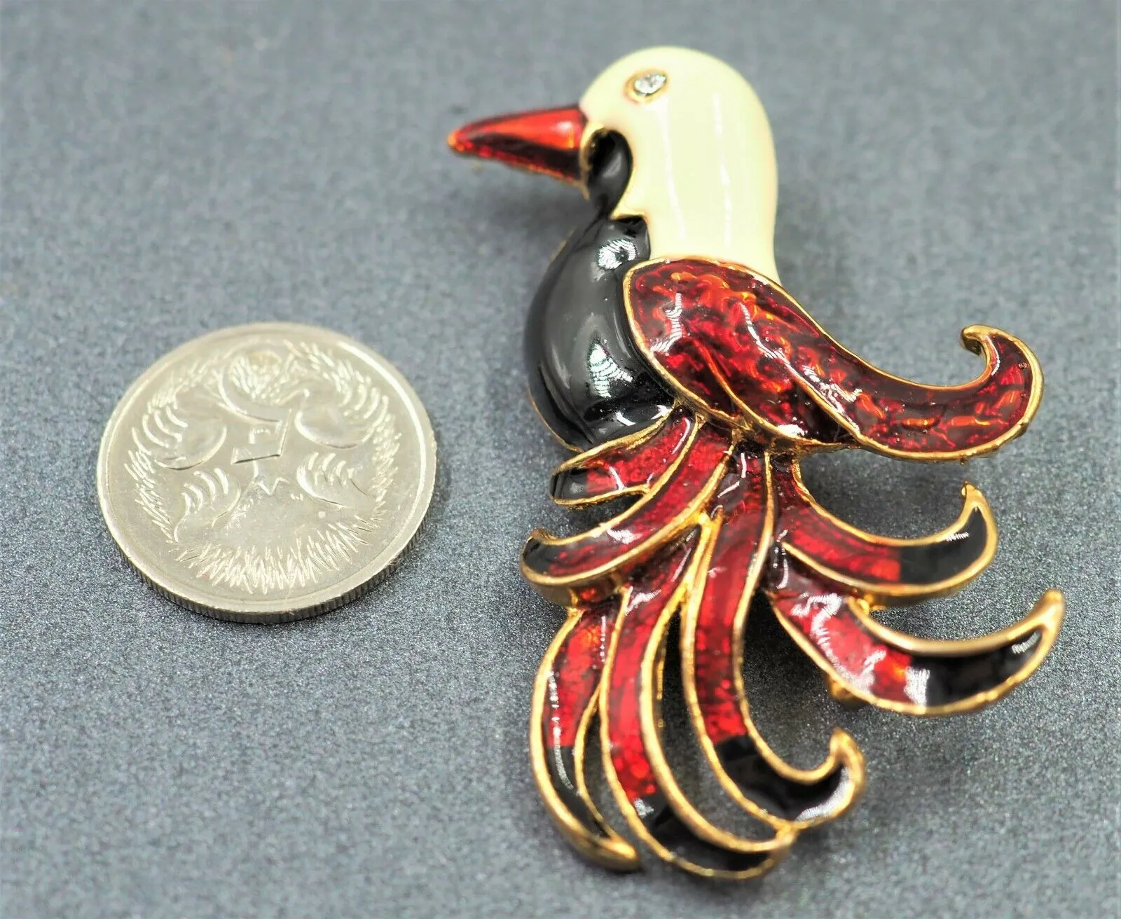 Retro Rhinestone & Enamel Bird Brooch - c.1960s