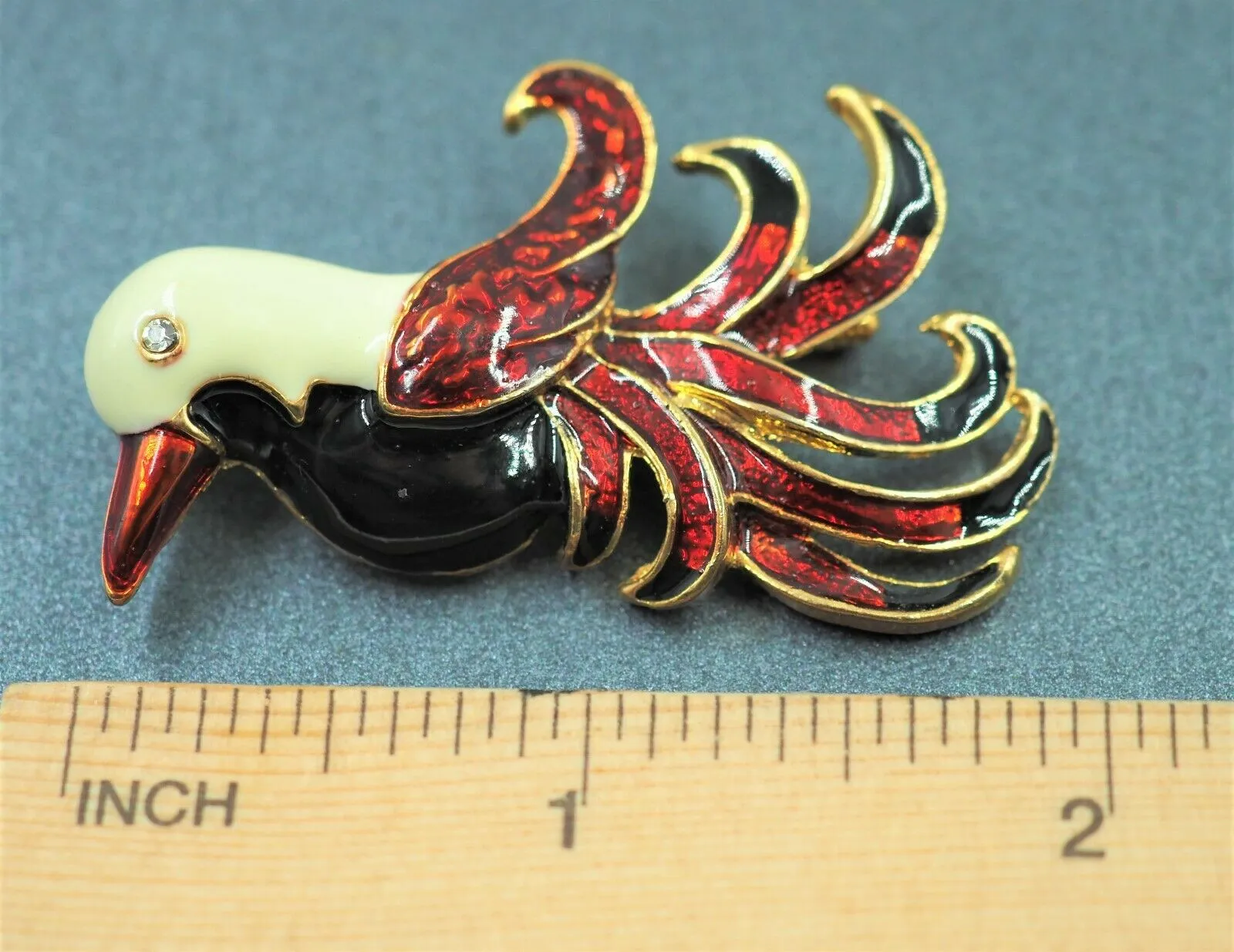 Retro Rhinestone & Enamel Bird Brooch - c.1960s