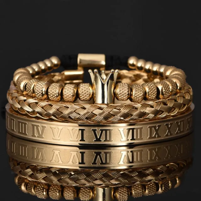 Roman Numeral Royal Crown Bracelet Set