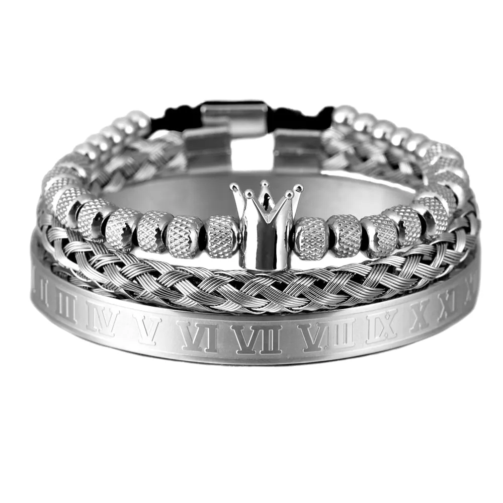 Roman Numeral Royal Crown Bracelet Set