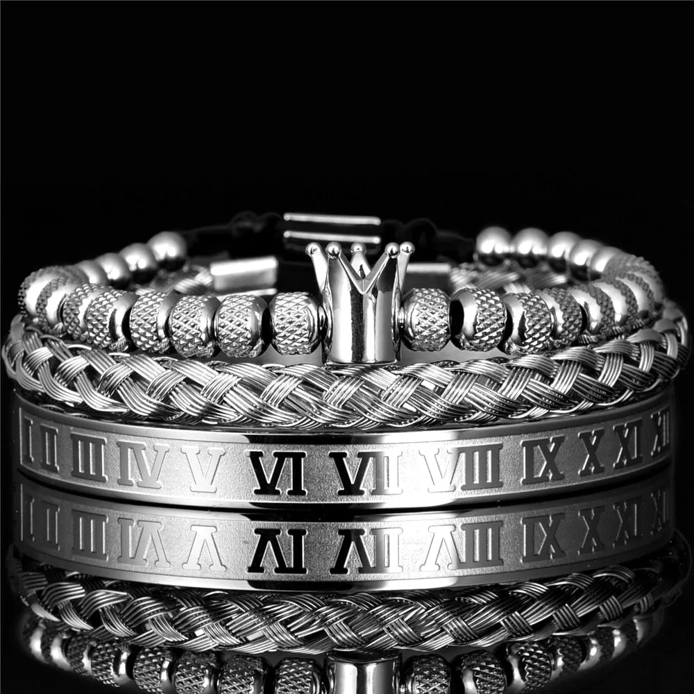 Roman Numeral Royal Crown Bracelet Set